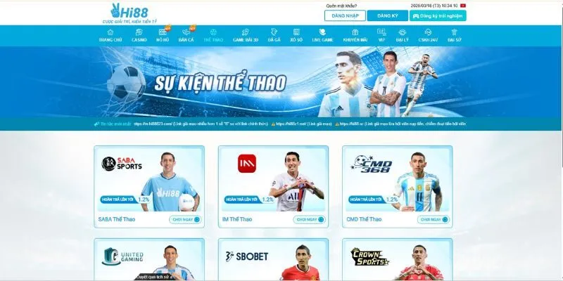 Hi88 - Nhà Cái Thống Trị Thị Trường Giải Trí Đổi Thưởng 31 Cá cược thể thao với nhiều bộ môn, bảng kèo cập nhật liên tục
